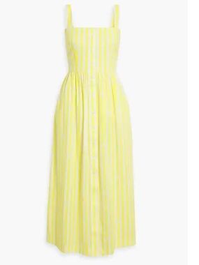 HVN Laura Yellow Striped Cotton-Poplin Midi Dress